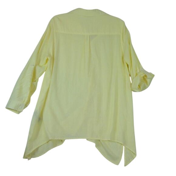 Zac & Rachel Yellow Striped Roll Tab Sleeve Button-Up Tunic‎ Blouse 1X - Picture 2 of 11